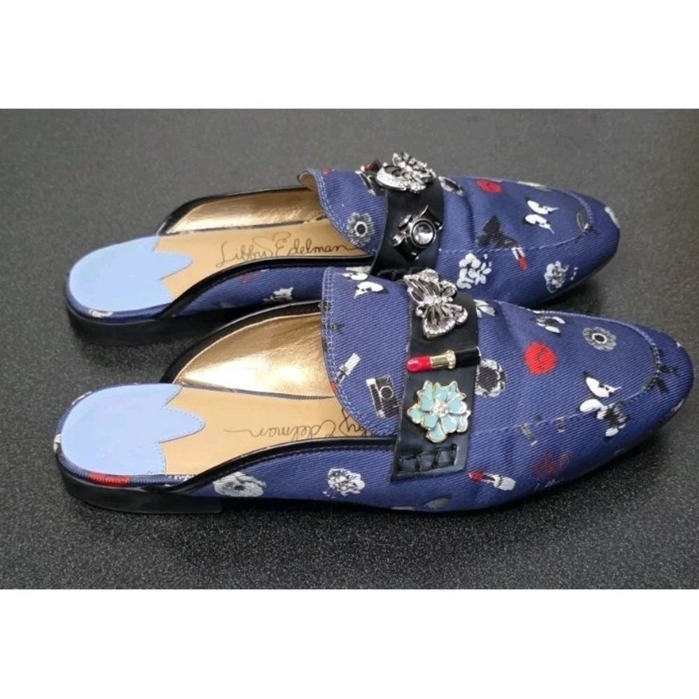 Libby Edelman Sz 10 Paige Lipstick Camera Butterfly Mule Navy Slip On Career Fun